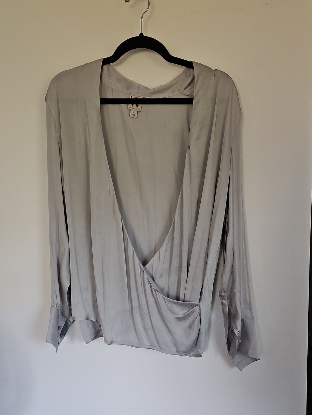Light Gray Draped Wrap Blouse 8